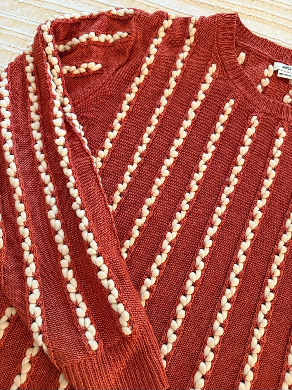 Jason Wu Orange/rust colored Sweater with Cream Knit Stripes - Picture 4 of 5